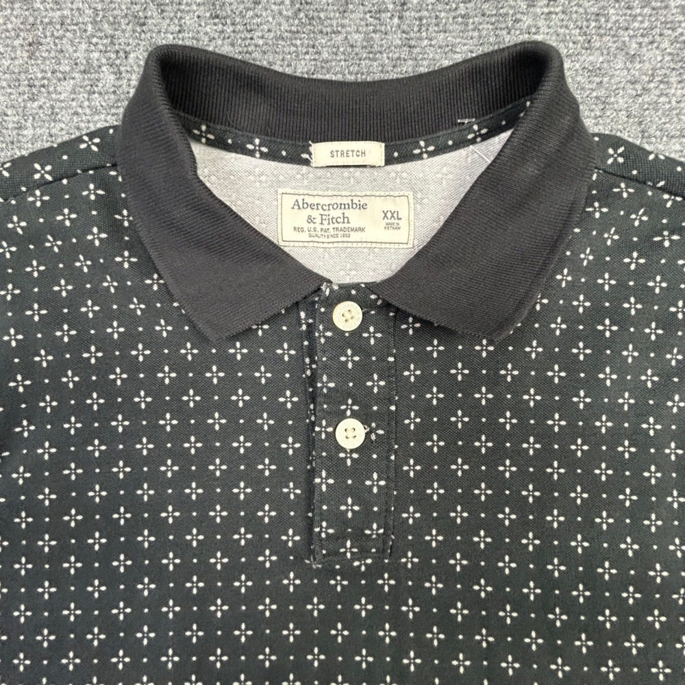 Abercrombie & Fitch Polo Shirt Mens XXL Black Geometric Stretch Cotton Classic
